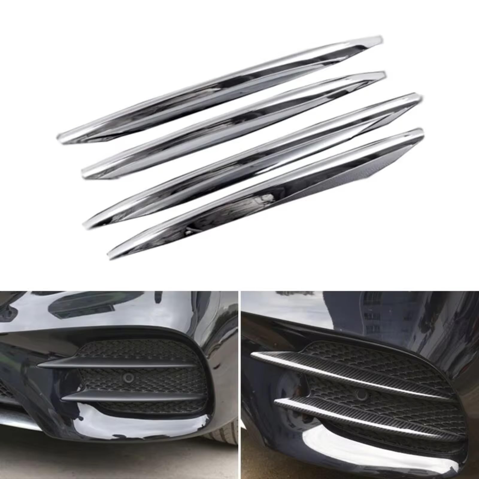 Innenzubehör Für Benz E-Klasse W213 S213 C238 A238 2018-2020 4-teiliges Auto-Styling-Carbon-Textur vorne Nebelscheinwerfer Kühlergrill-Abdeckung Borte Auto Dekorative(Silber) von Mfibbmf