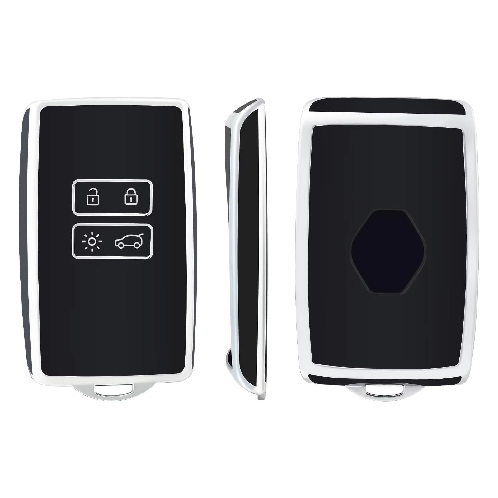 Innenzubehör Für Clio für Espace für Master für Talisman für Megane für Scenic für Kadjar für Captur Auto-Schlüsselanhänger-Abdeckung mit Schlüsselanhänger Auto Dekorative(Black silver) von Mfibbmf