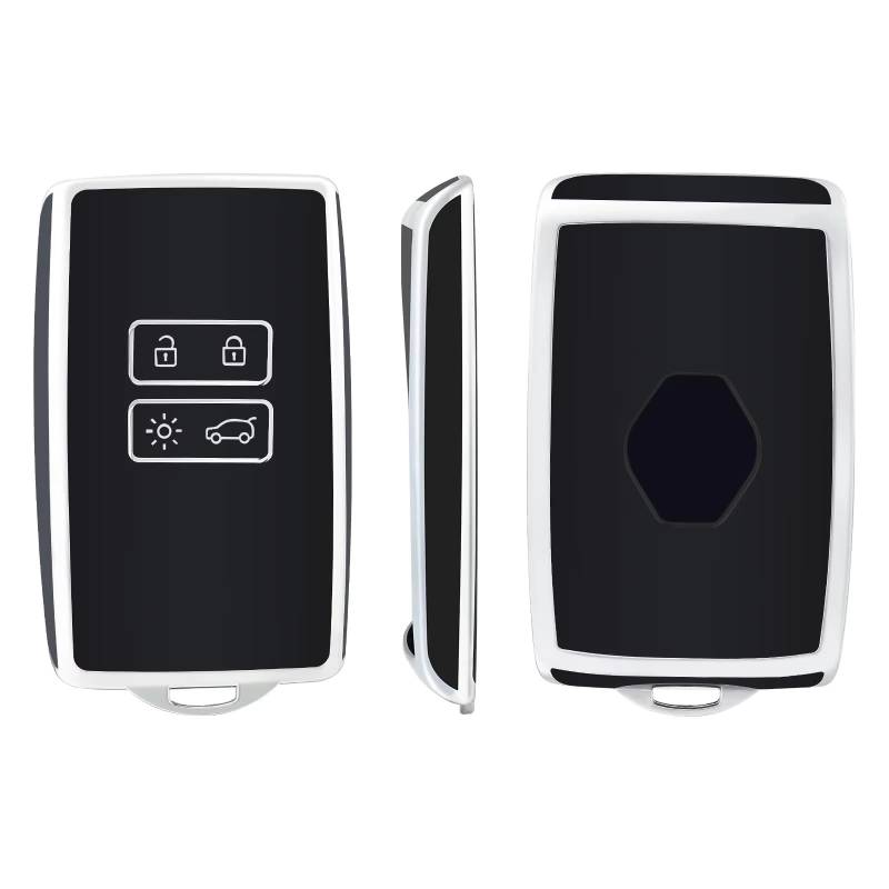 Innenzubehör Für Clio für Espace für Master für Talisman für Megane für Scenic für Kadjar für Captur Auto-Schlüsselanhänger-Abdeckung mit Schlüsselanhänger Auto Dekorative(Black silver) von Mfibbmf