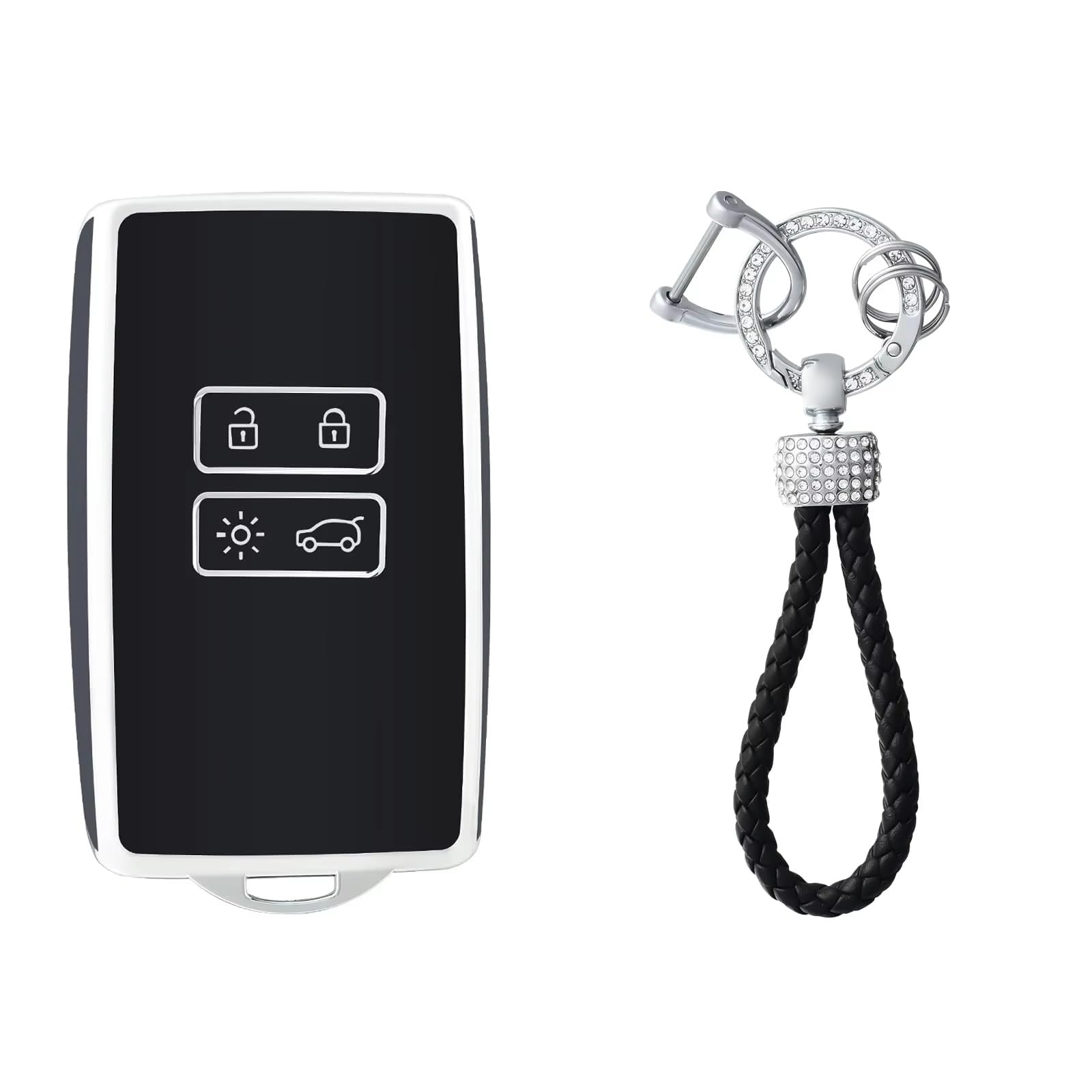 Innenzubehör Für Clio für Espace für Master für Talisman für Megane für Scenic für Kadjar für Captur Auto-Schlüsselanhänger-Abdeckung mit Schlüsselanhänger Auto Dekorative(Black silver set) Innenzubehör Für Clio für Espace für Master für Talisman für Megane für Scenic für Kadjar für Captur Auto-Schlüsselanhänger-Abdeckung mit Schlüsselanhänger Auto Dekorative(Black silver set) von Mfibbmf