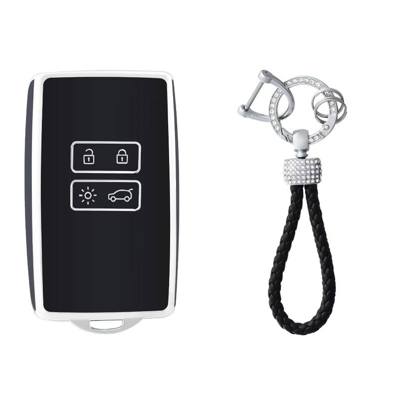 Innenzubehör Für Clio für Espace für Master für Talisman für Megane für Scenic für Kadjar für Captur Auto-Schlüsselanhänger-Abdeckung mit Schlüsselanhänger Auto Dekorative(Black silver set) von Mfibbmf