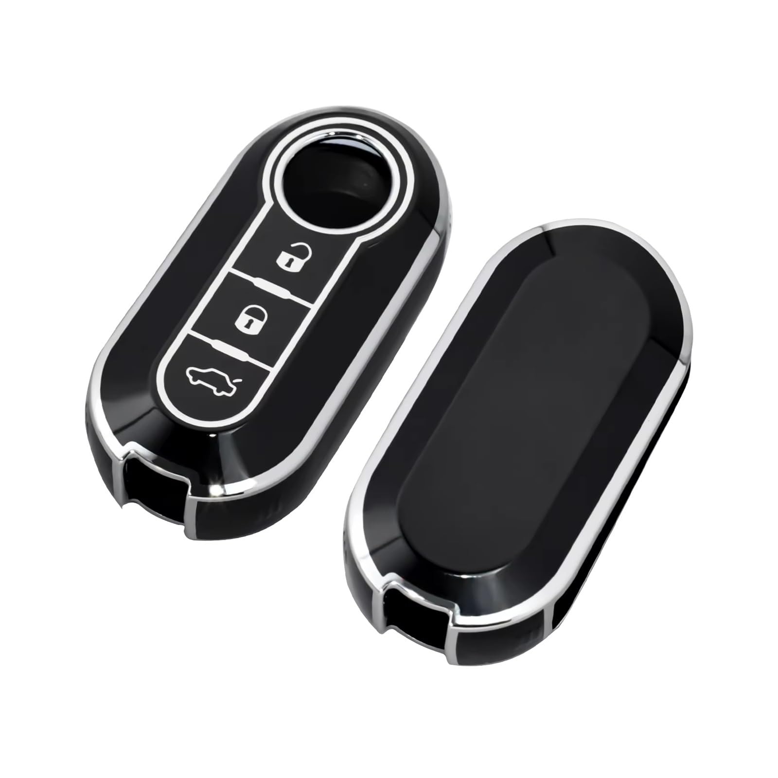 Innenzubehör Für Fiat 500 Für Ducato Für Panda 500L Für Punto Für Lancia Für Musa Auto Schlüsselanhänger Auto Schlüssel Fall Abdeckung Auto Dekorative(Black silver) von Mfibbmf