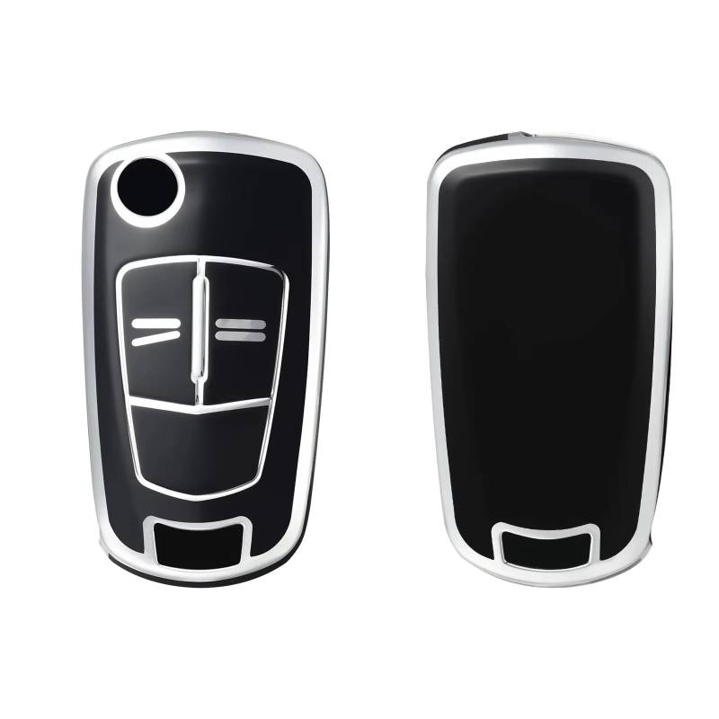 Innenzubehör Für Opel für Astra H für Corsa D für Vectra C für Zafira für Astra für Vectra für Signum Soft TPU Key Case Cover Schlüsselanhänger Auto Dekorative(Black silver) von Mfibbmf