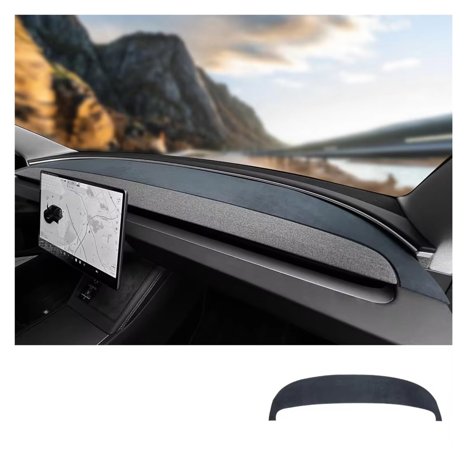 Innenzubehör Für Tesla für Modell 3 für Highland 2024-up Sonnenschutz Schutz Anti-UV Dash Matte Flanell Dashboard Abdeckung Pad Auto Dekorative(Black Front Mat) von Mfibbmf