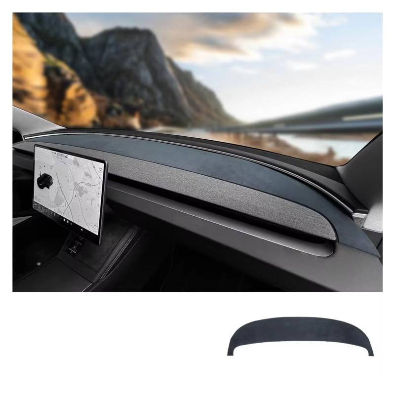 Innenzubehör Für Tesla für Modell 3 für Highland 2024-up Sonnenschutz Schutz Anti-UV Dash Matte Flanell Dashboard Abdeckung Pad Auto Dekorative(Black Front Mat) von Mfibbmf