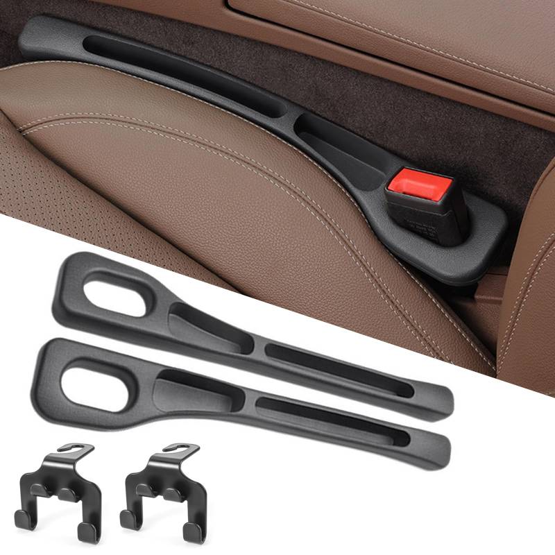 Auto Organizer Lückenfüller, 2 Stück Aufbewahrungsbox für Autositze mit Haken, Universal Sitzablagefach (Schwarz) von Mhekrep