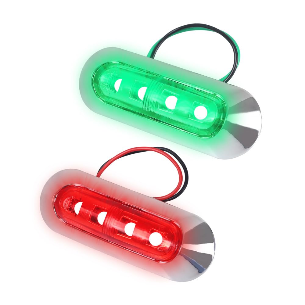 MiOYOOW 2PCS LED Navigationslichter, Wasserdichte LED Marinedecklichter Signallicht Signalleuchte Seitenbogen Licht für Nachtyacht Segelbootschiffe Rot/Grün von MiOYOOW