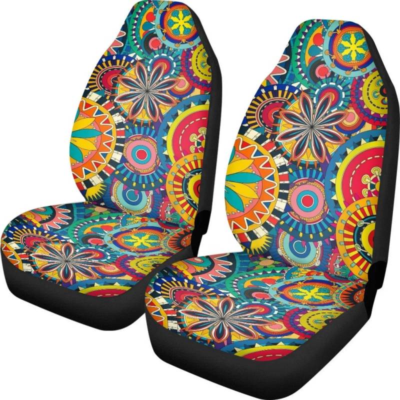 Micoklinlin Sitzbezüge Auto Vordersitze 2 Stück Vorne Autositzbezüge Boho-Design Damen und Herren Universal Set Fit Truck Vehicle von Micoklinlin