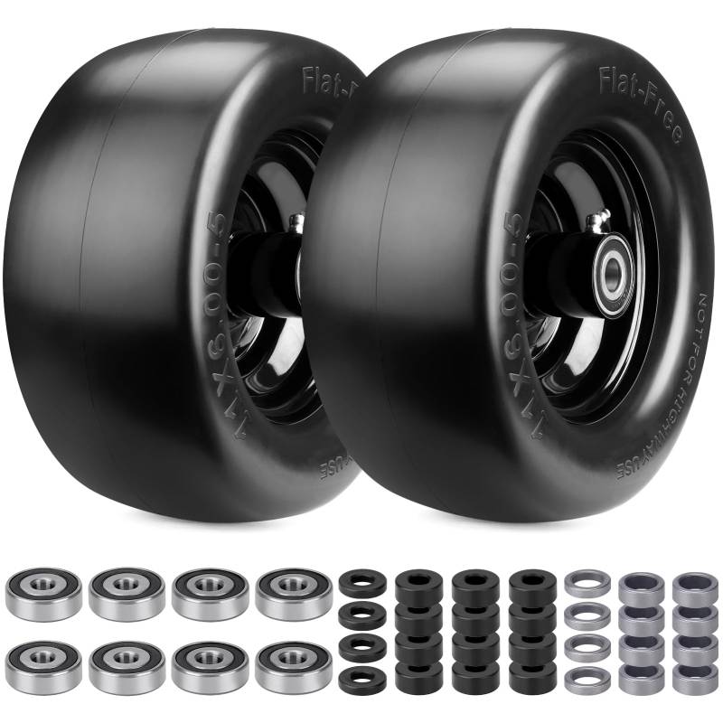11 x 6.00-5 flache Rasenmäher-Reifen, 2 Stück, 11 x 6,00-5 Reifen für Zero Turn Rasenmäher mit 3/4 Zoll oder 5/8 Zoll & 1/2 Zoll Lager, Bad Boy Rasenmäher Reifen und Felgenradbaugruppen für Cub Cadet von Midcos