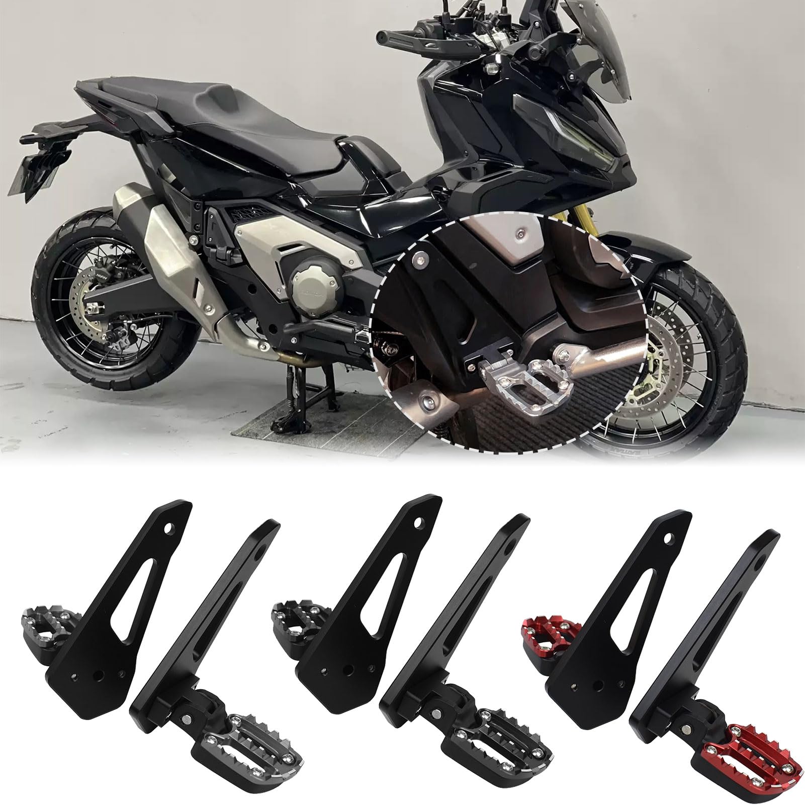 Midimttop Aluminium Legierung Hinten Pedal Fuß Stehen Klapp Fußstützen Passagier Fußrasten Kompatibel mit Ho-nda X ADV750 XADV 750 X-ADV 750 Motorzubehör 2021 2022 2023 2024 (Schwarz) von Midimttop