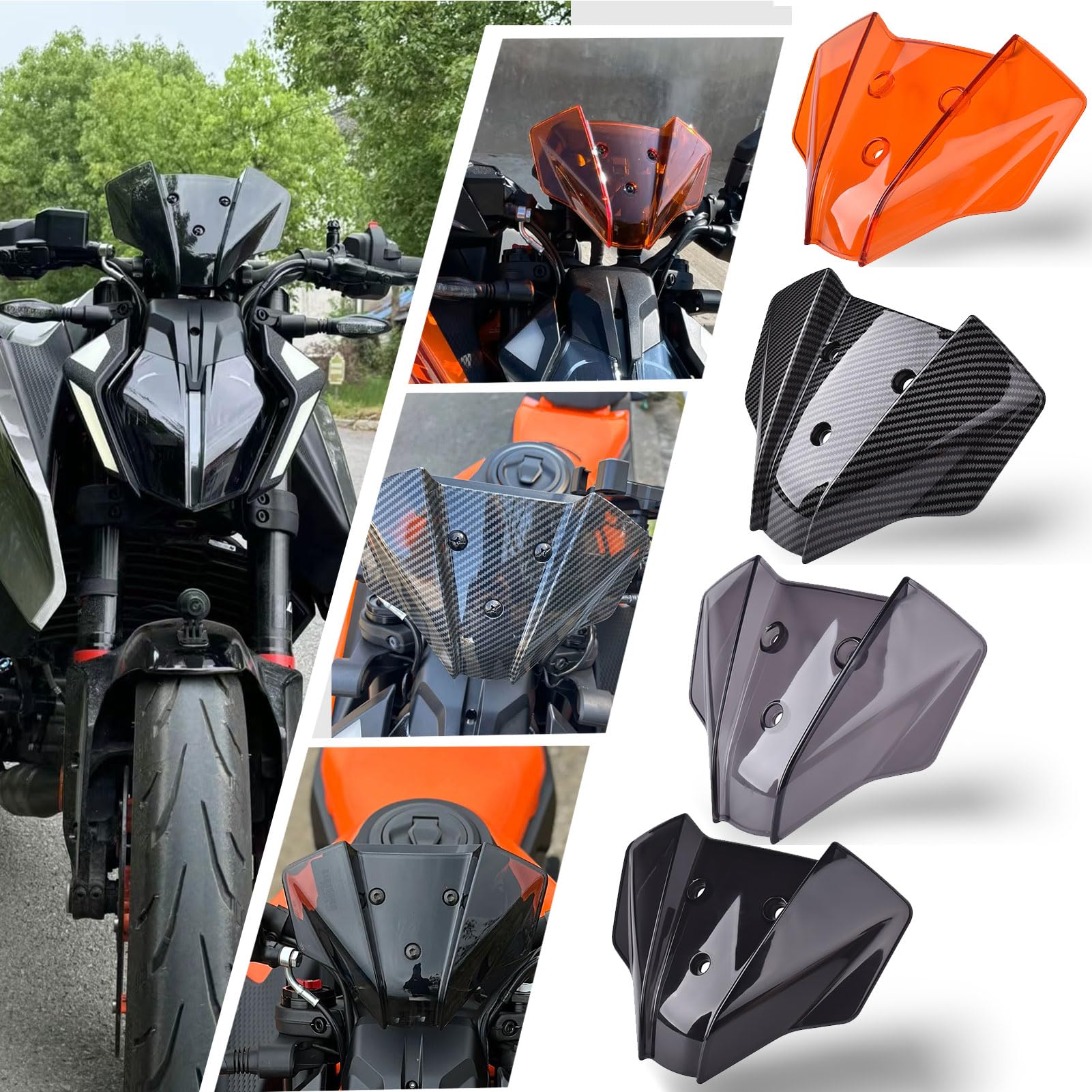 Midimttop Motorrad Windschutzscheibe Windabweiser Fliegengitter Für K&T&M Duke 125 Duke 250 Duke 390 DUKE390 2024 2025 Motor Windschutzscheibe Schutz (Schwarzer Rauch) von Midimttop