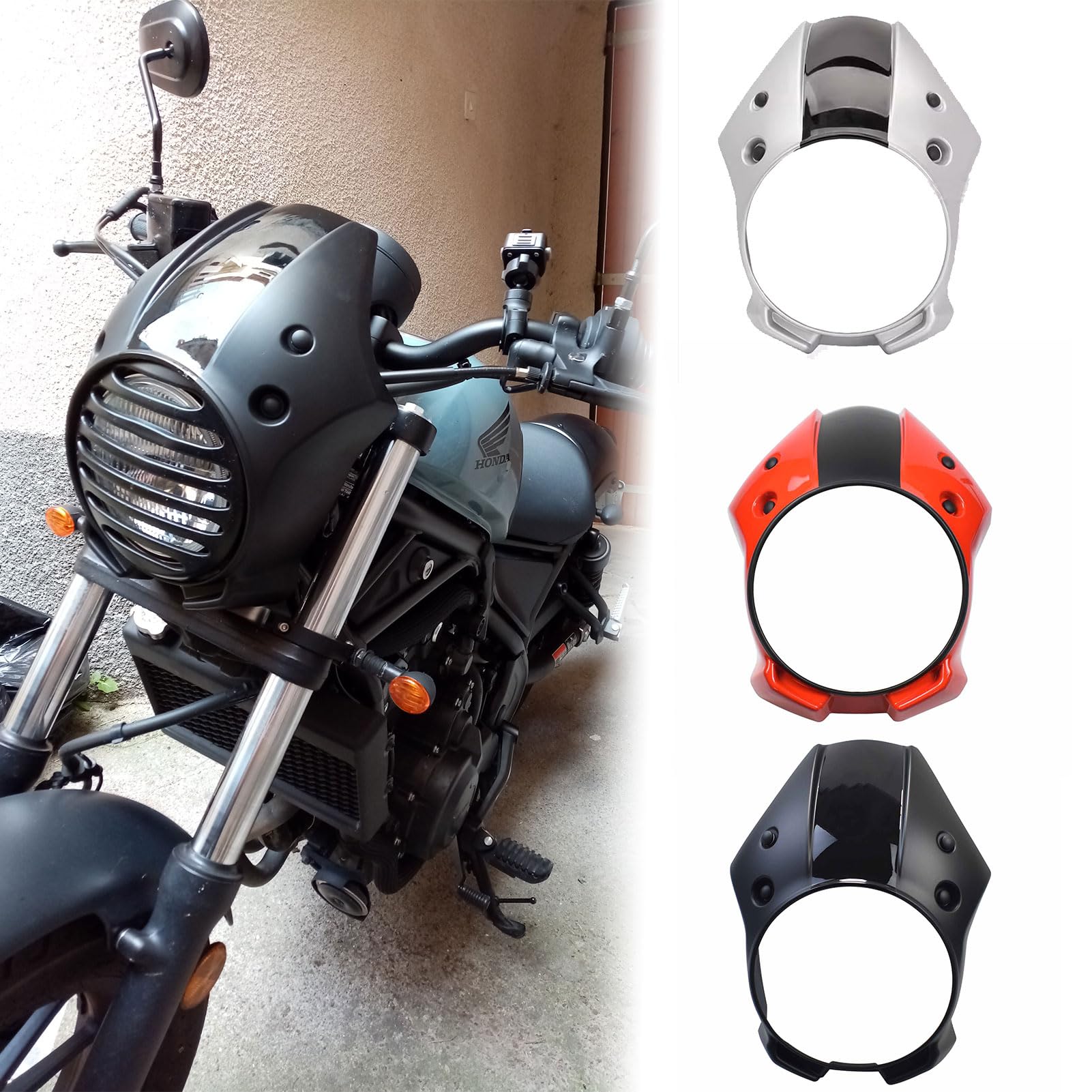 Midimttop Motorrad Windschutzscheibe Windschutzscheibe passend für Ho-nda Rebel CMX 500 CMX 300 Rebel 300 Rebel 500 Zubehör 2017-2019 Frontmaske Scheinwerfer Verkleidung Motorhaubenabdeckung (Schwarz) von Midimttop