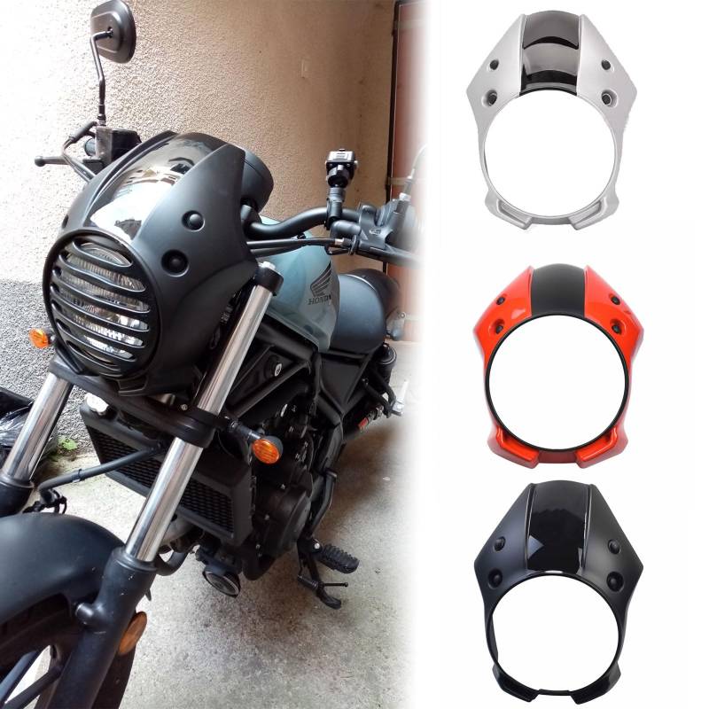 Midimttop Motorrad Windschutzscheibe Windschutzscheibe Replacement for Rebel CMX 500 CMX 300 Rebel 300 Rebel 500 Zubehör 2017-2019 Frontmaske Scheinwerfer Verkleidung Motorhaubenabdeckung (Schwarz) von Midimttop