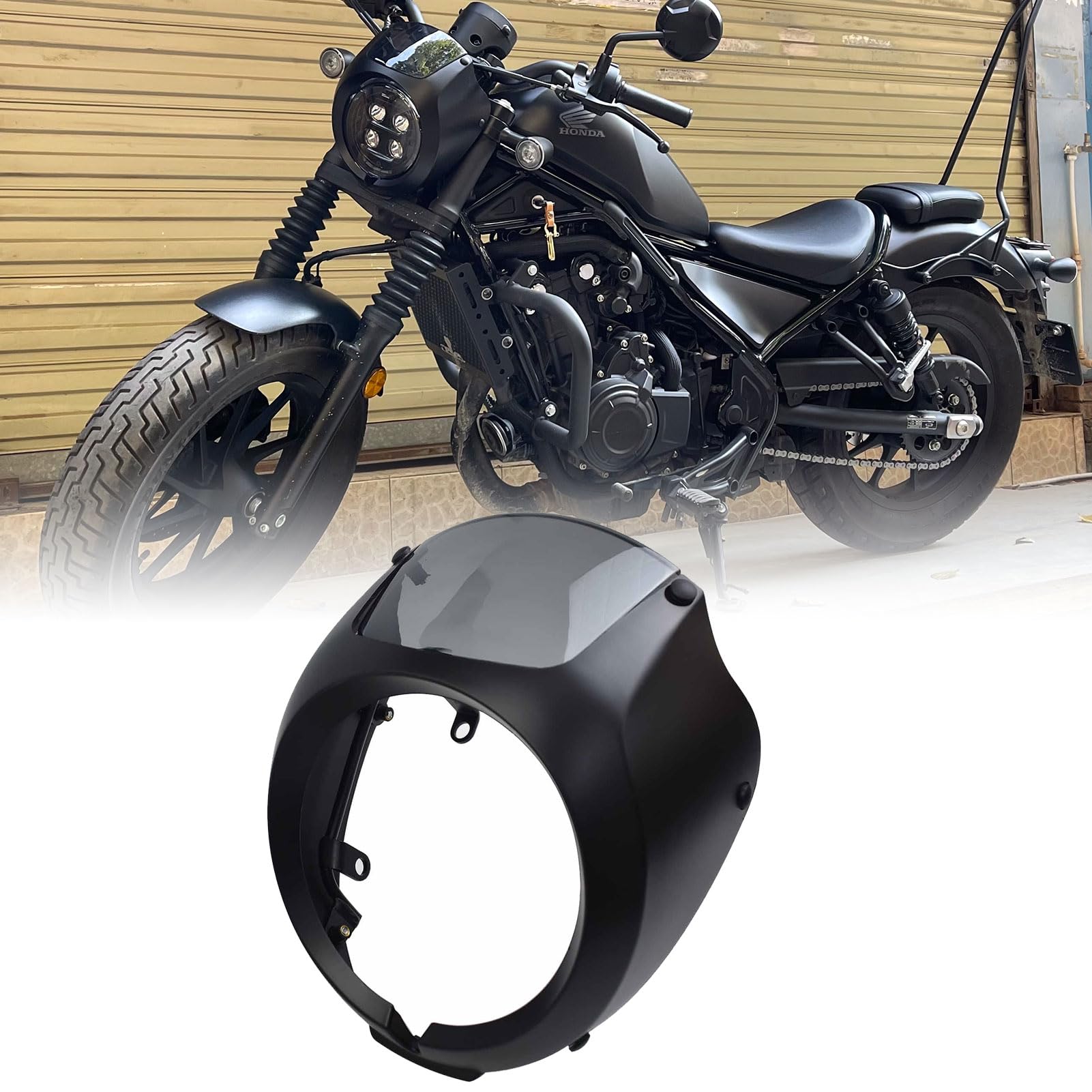 Midimttop Motorrad passend für Ho-nda REBEL CMX 500 CMX 300 Rebel 300 Rebel 500 Zubehör 2020 2021 2022 2023 Mattschwarze Frontmaske Scheinwerferverkleidung Motorhaube Windschutzscheibenabdeckung von Midimttop