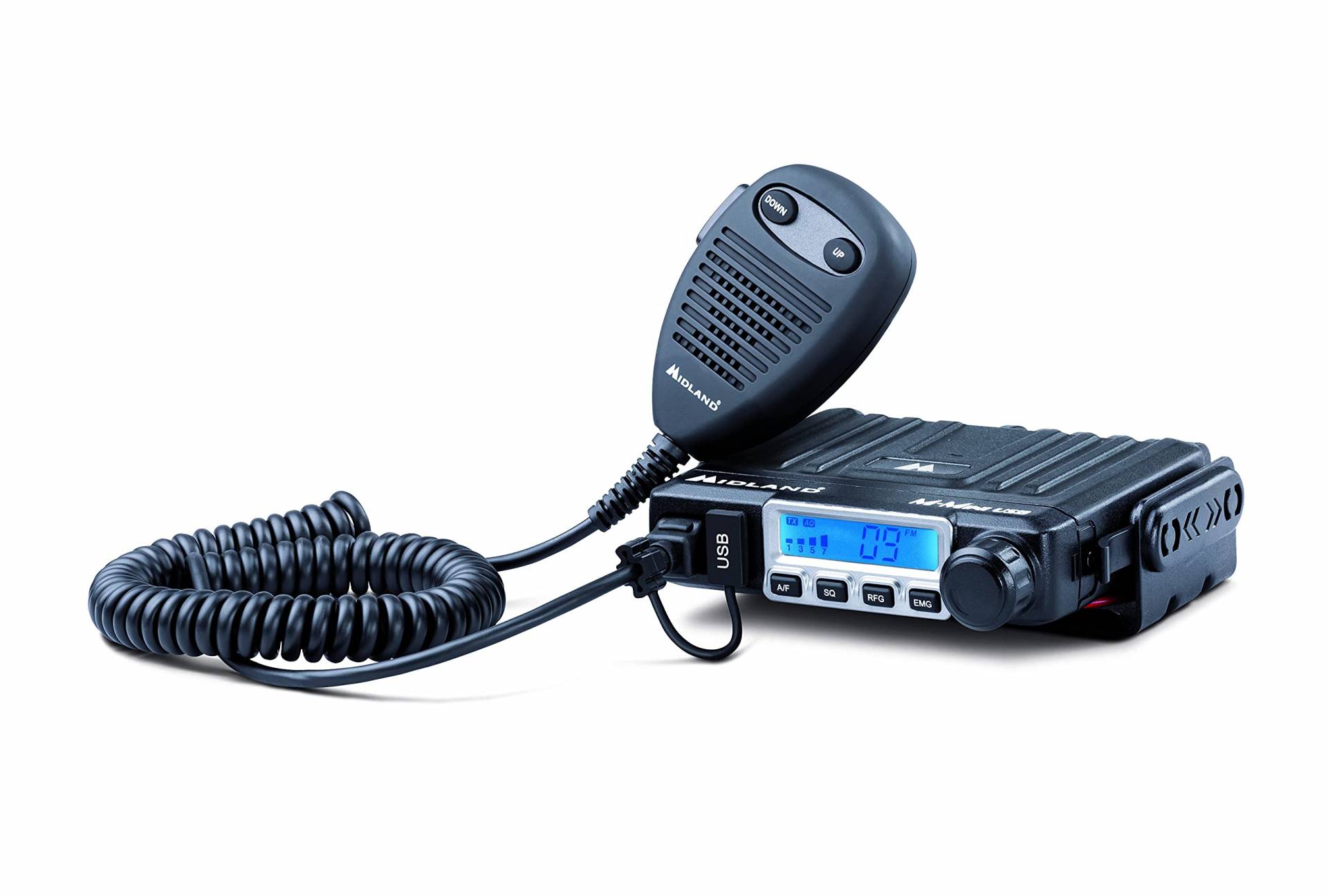 Midland CB GO-USB, Kit mit M-Mini USB CB-Funkgerät mit 40 Kanälen, Integrierte USB-Buchse. Zigarettenanzünder-Stromkabel, Montagehalterung und Antenne enthalten von Midland