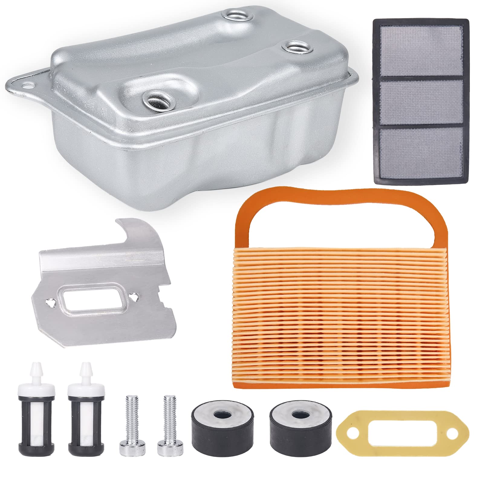 Mikatesi 4238-140-0611 Auspuff Schalldämpfer Dichtung Ersatzsatz Kit mit 4238 140 4401 Luftfilter Vorreiniger für Stihl TS410 TS420 Trennbetonsäge ersetzt Teile 4238 140 0611 4238 -140-1800 von Mikatesi