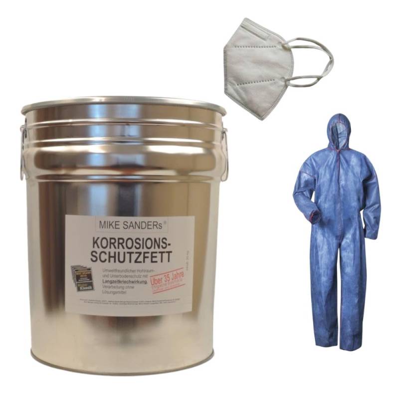 24Kg Mike Sanders Korrosionsschutzfett Hohlraumversiegelung + Overall + Maske von Mike Sanders