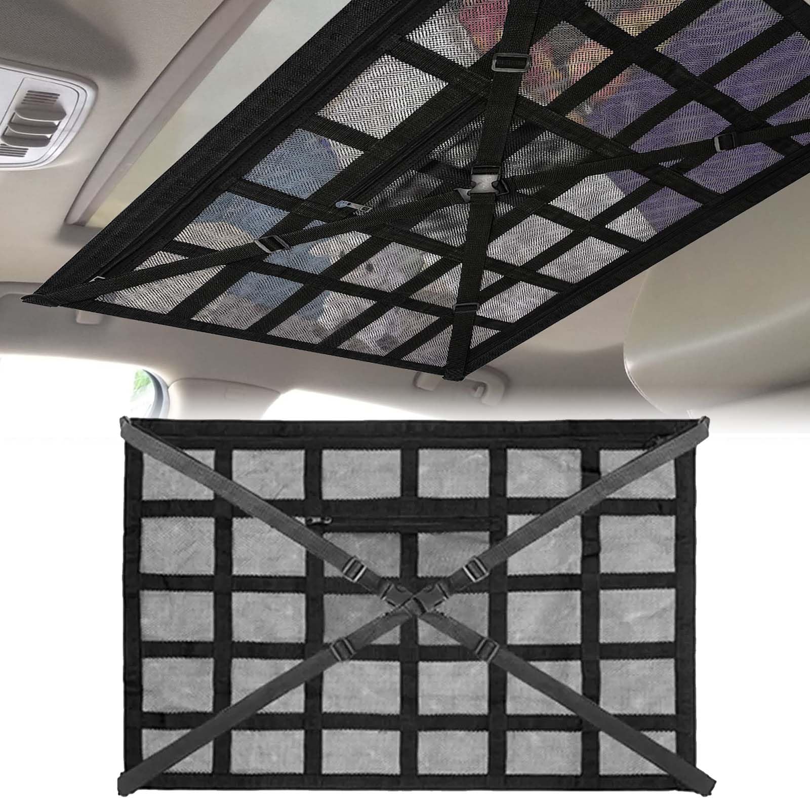 Gepäcknetz Auto, 78 × 53cm Universal Autodach Gepäcknetz Decke, mit Verstellbare Kreuzgurte, Unabhängige Reißverschlusstaschen, Doppellagiges Polyester Autodach-Gepäcknetz, Max 8kg, für SUV Van Gepäcknetz Auto, 78 × 53cm Universal Autodach Gepäcknetz Decke, mit Verstellbare Kreuzgurte, Unabhängige Reißverschlusstaschen, Doppellagiges Polyester Autodach-Gepäcknetz, Max 8kg, für SUV Van von Mikihat