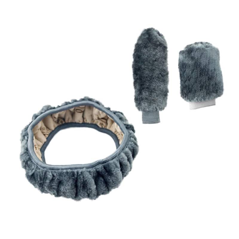 Mikinona Flauschige Lenkradabdeckung Unscharfe Lenkradabdeckung Getriebeabdeckung Grey von Mikinona