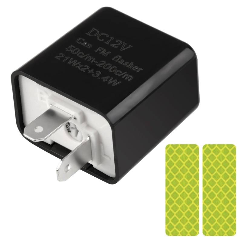 Mikiuly LED Blinker Relais, 2 Pin Motorrad Wenden Signal Blinker Leuchten Anzeige Relais,Elektronische LED-Blinker,Mit Verstellbarem Getriebe, für Motorrad, Mit 2 Reflektierenden Aufklebern,Schwarz von Mikiuly