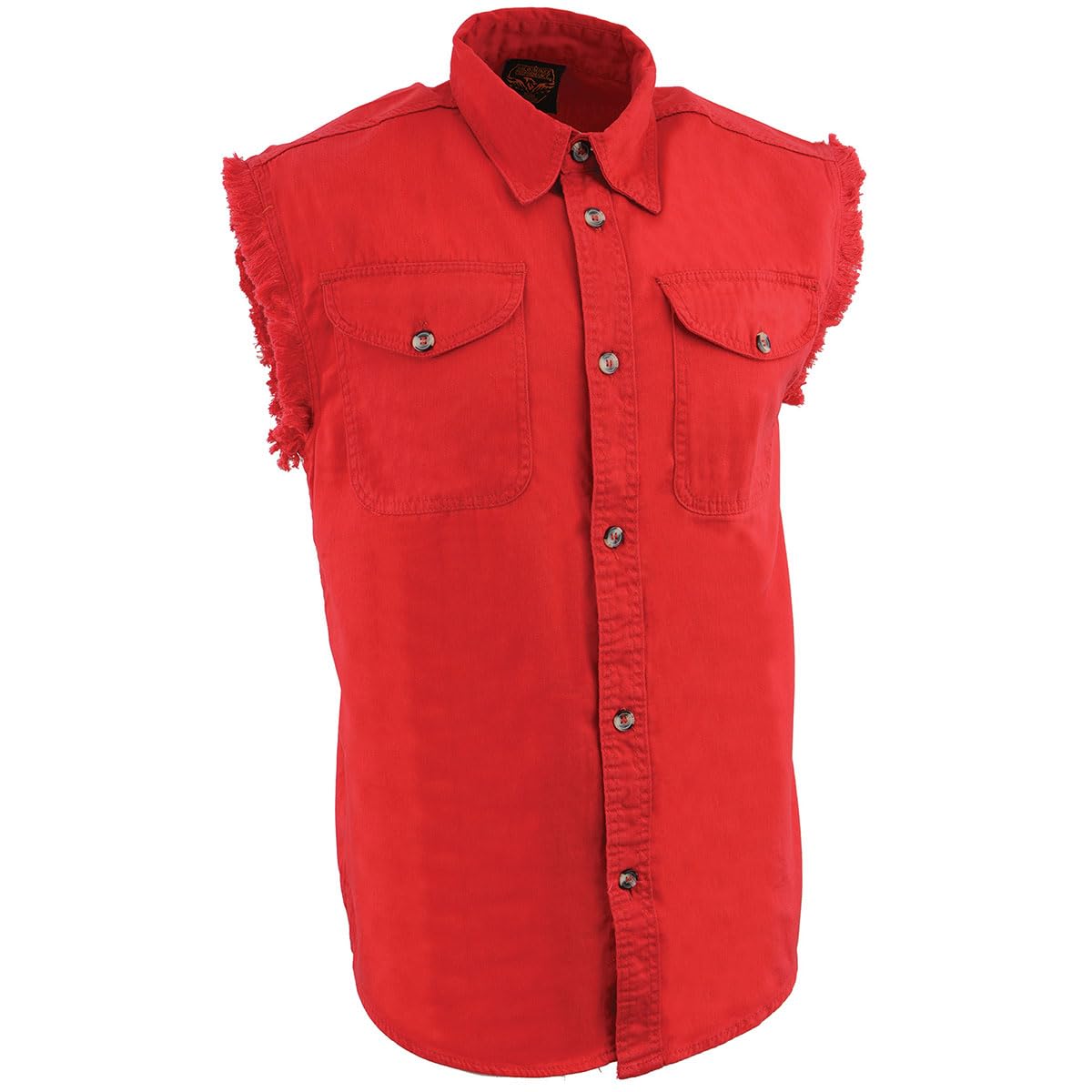 Milwaukee Leather, Herren-Jeanshemd DM4007, leicht, mit ausgefranstem Ausschnitt, ärmellos, rot, Größe 5XL Milwaukee Leather, Herren-Jeanshemd DM4007, leicht, mit ausgefranstem Ausschnitt, ärmellos, rot, Größe 5XL von Milwaukee Leather