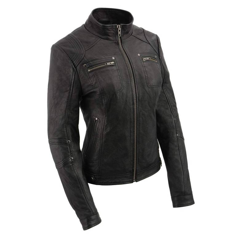 Milwaukee Leather SFL2801 Damen Lederjacke Racer, mit Stehkragen, Größe L, Schwarz von Milwaukee Leather
