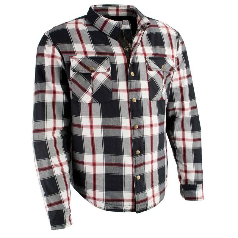 Milwaukee Performance - Herren - Motorrad - Armored Biker Shirt - Schwarz / Weiß / Rot - S - Langarm - Collared Neck - Button-Down-Kragen - Klein - EU M - Winter - 2018 - MPM1625-BLK/WHT/RED-S von Milwaukee Performance