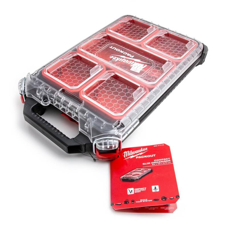 Milwaukee 4932471065 932471065 Packout Kompakter, schmaler Organizer, Schwarz,rot,klar von Milwaukee