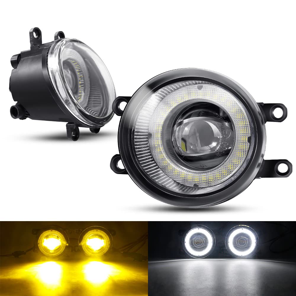 Mincar 2Pcs Auto LED Objektiv Nebelscheinwerfer Angel Eye DRL 30W Für Toyota RAV4 Land Cruiser Prado Highlander Yaris Prius 4Runner,White and white von Mincar