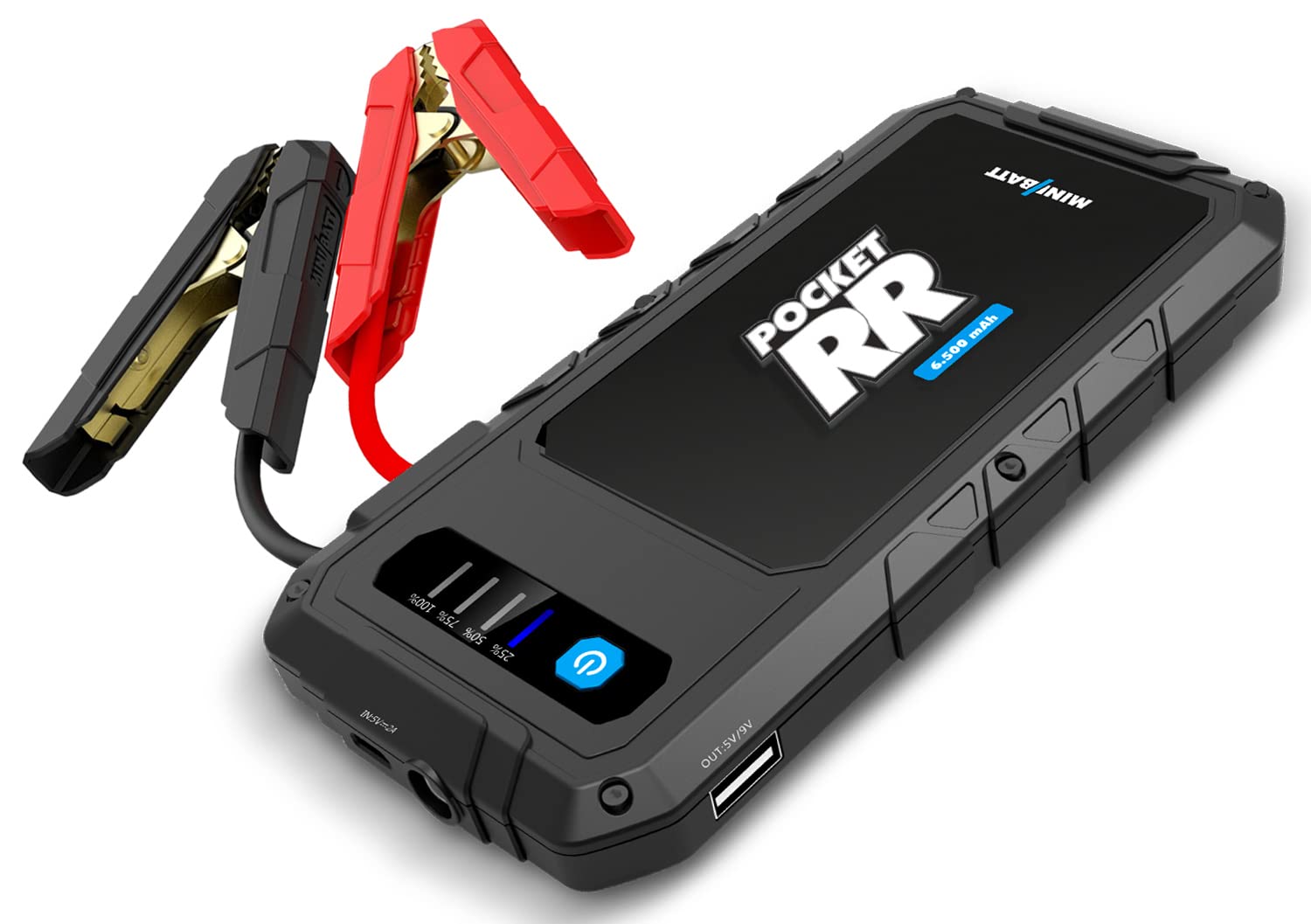 MiniBatt - Pocket RR 6.500mAH Batterie-Starthilfe, Multifunktions-Ladegerät, LED-Taschenlampe, Starter für Benzinmotoren bis 2.500 cc - Schwarz. von Minibatt