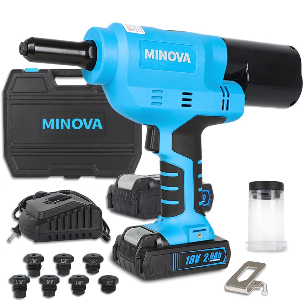 Minova Akku-Blindnietmuttern-Setzgerät, tragbares 18V Lithium-Ionen-Elektroautomatisches Bürstenloses Blindnieten-Werkzeug für Nieten von 2.4mm/3.2mm/4.0mm/4.8mm (Cordless) von Minova