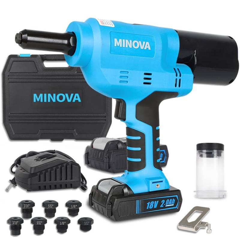 Minova Akku-Blindnietmuttern-Setzgerät, tragbares 18V Lithium-Ionen-Elektroautomatisches Bürstenloses Blindnieten-Werkzeug für Nieten von 2.4mm/3.2mm/4.0mm/4.8mm (Cordless) von Minova