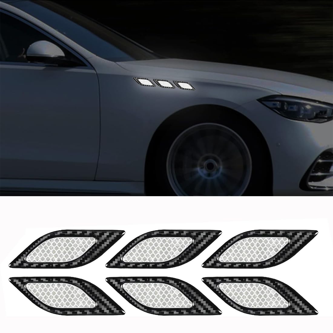 6 Stück Reflektierende Aufkleber für Kotflügel,Reflektierender Warnaufkleber,Reflektierender Antikollisionsstreifen,Reflektierende Aufkleber für die Autoseite,Schutzaufkleber für die Motorhaube(Weiß) 6 Stück Reflektierende Aufkleber für Kotflügel,Reflektierender Warnaufkleber,Reflektierender Antikollisionsstreifen,Reflektierende Aufkleber für die Autoseite,Schutzaufkleber für die Motorhaube(Weiß) von Minsezhi