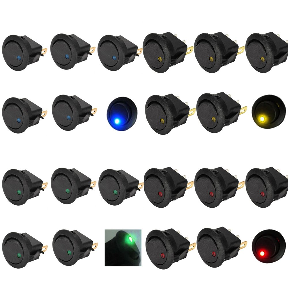 Mintice™ 20 X 12V Auto KFZ Schalter Runder EIN/AUS Wippenschalter Kippschalter LED Beleuchtet Blau Rot Grün Gelbe von Mintice