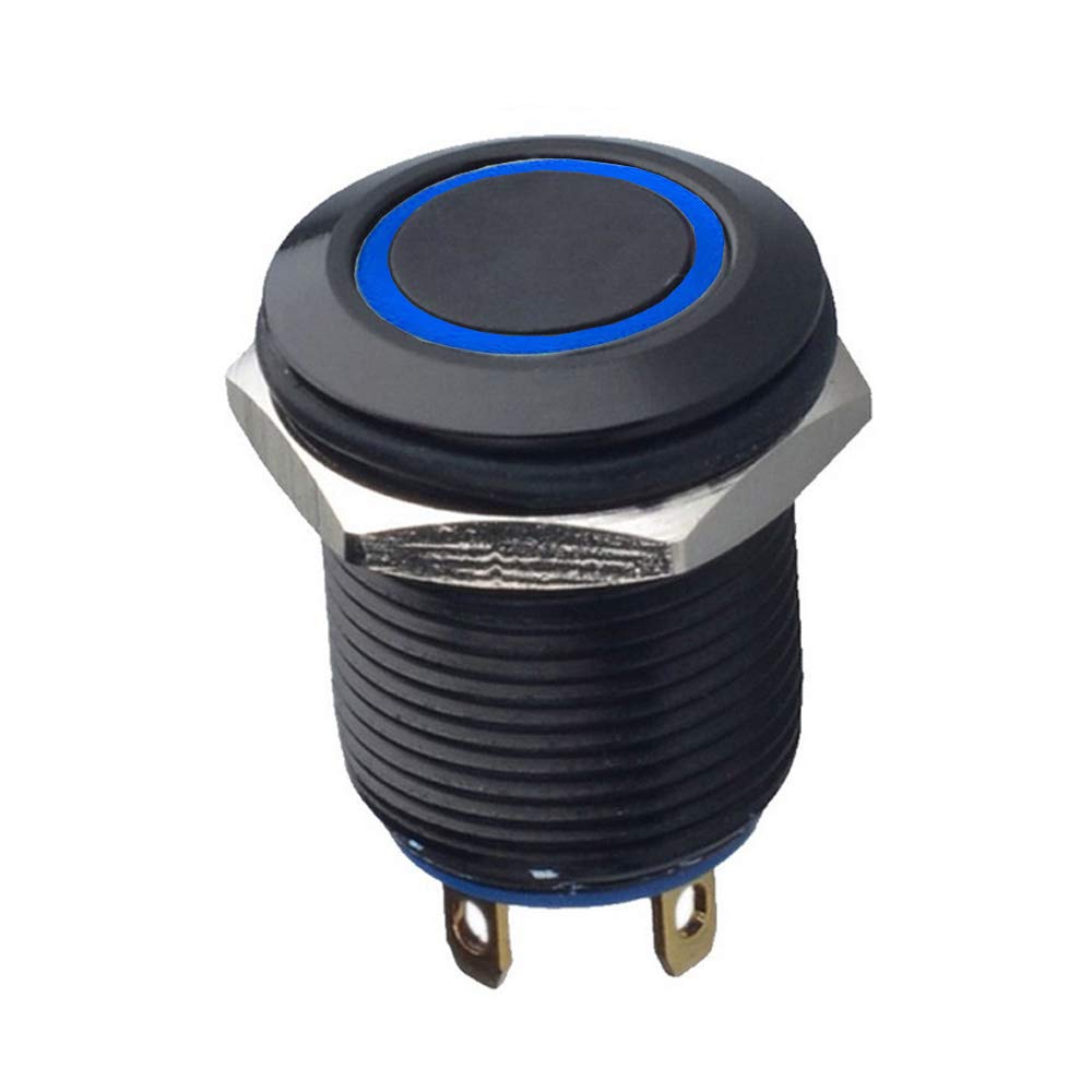 Mintice™ schwarz Kfz 12mm Blaue LED Licht 2A momentaner Druckknopf wasserdicht Kippschalter Metall Schalter von Mintice