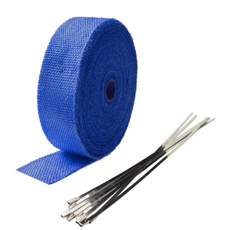 Mintice 5CM X 10M Fiberglas Blau Hitzeschutzband Auspuffband Auspuff Hitze Wickel Schild Hülle Auto Motorrad Krümmerband mit 6 Pcs Kabelbinder von Mintice