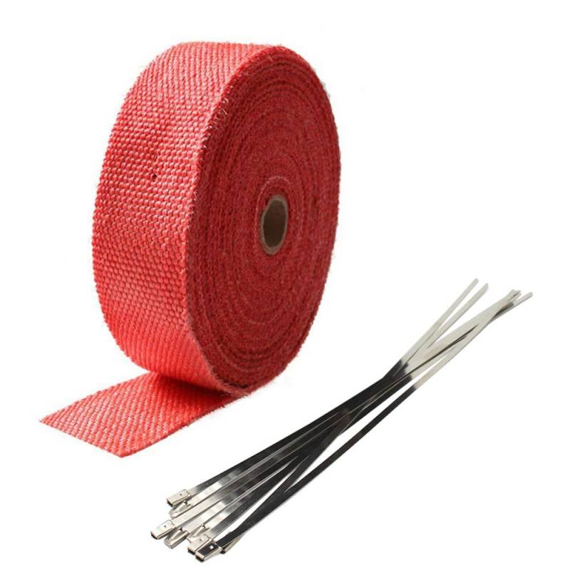 Mintice 5CM X 5M Fiberglas Rot Hitzeschutzband Auspuffband Auspuff Hitze Wickel Schild Hülle Auto Motorrad Krümmerband mit 6 Pcs Kabelbinder von Mintice