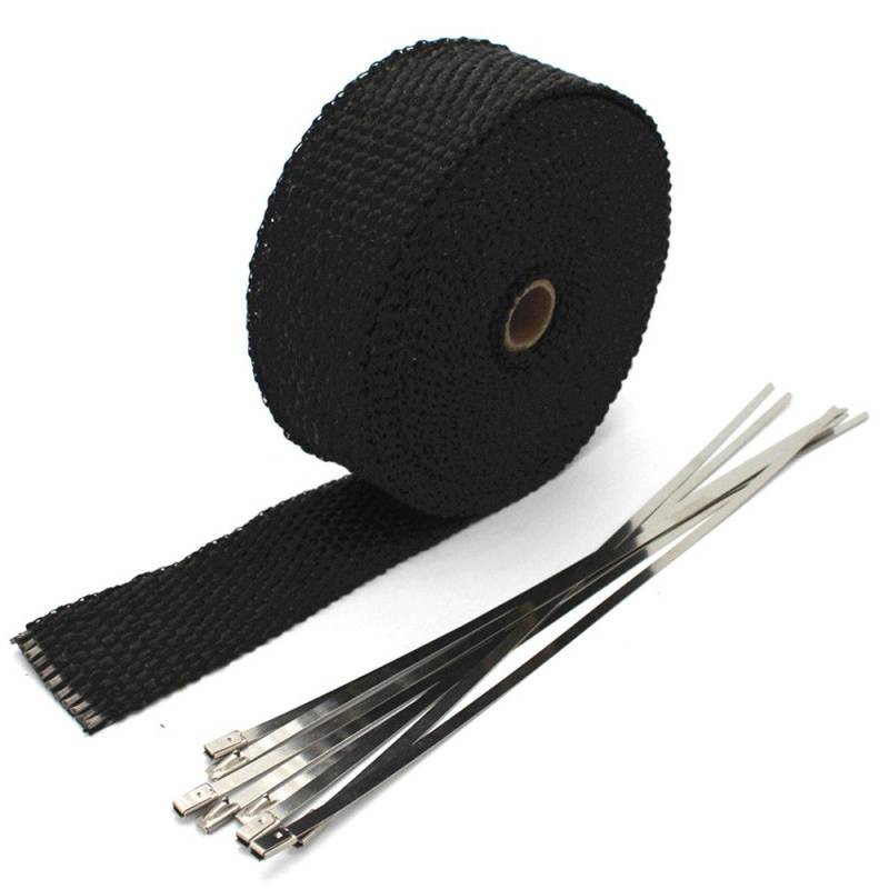 Mintice 5CM X 5M Fiberglas Schwarz Hitzeschutzband Auspuffband Auspuff Hitze Wickel Schild Hülle Auto Motorrad Krümmerband mit 6 Pcs Kabelbinder von Mintice