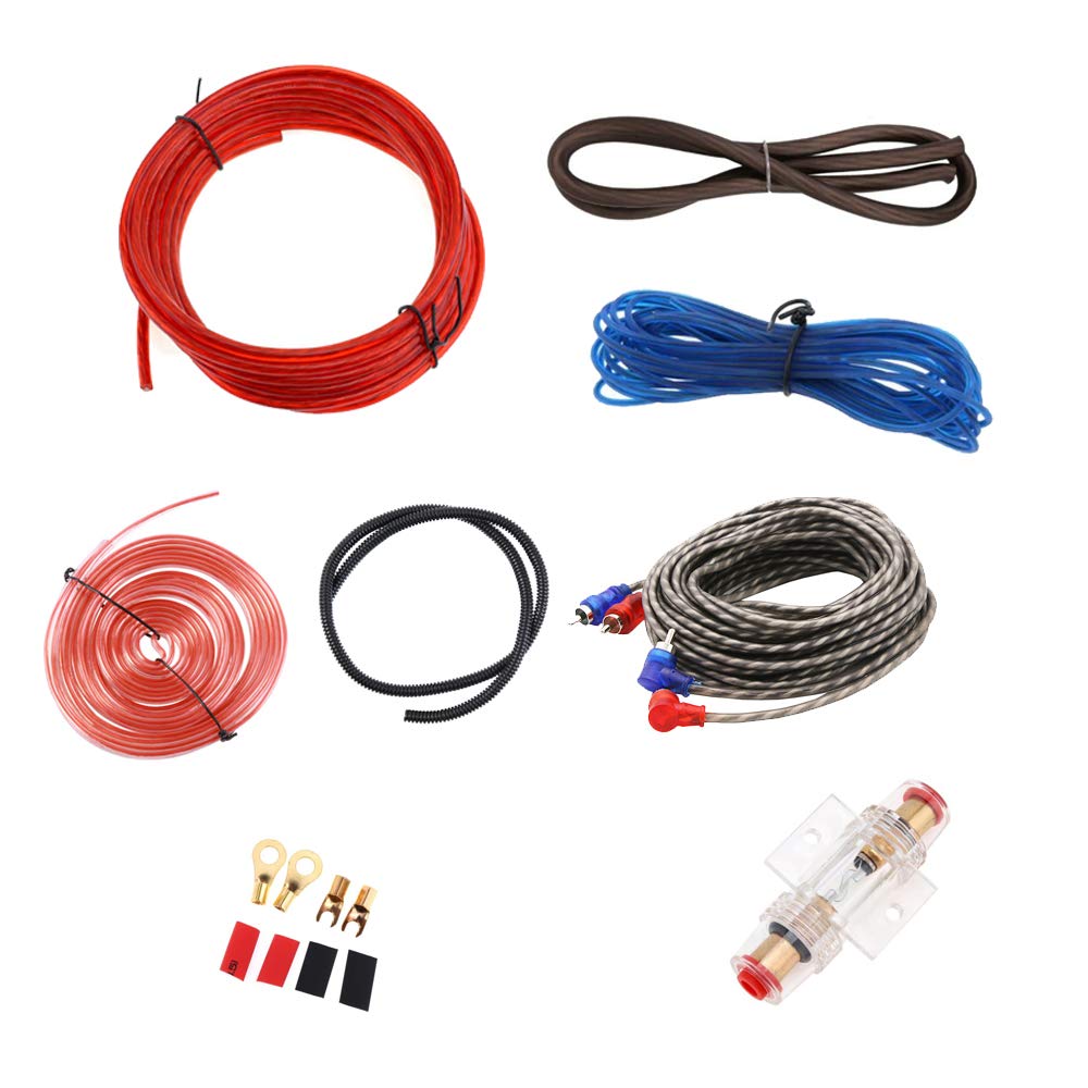 Mintice Kfz Verstärker Kabelsatz Anschluss Set Endstufe Kabel Anschlusskabel Audio Subwoofer Cinchkabel Sicherungshalter Gabelkabelschuhen RCA AGU Sicherung 8 Gauge AWG Draht installieren Verbinder von Mintice