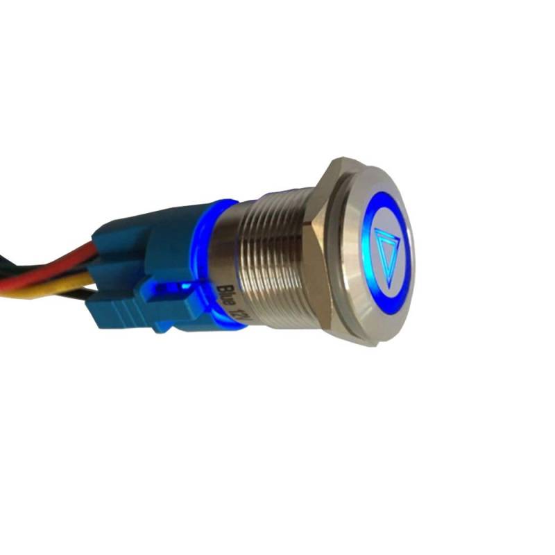 Mintice rostfreier Stahl 19mm KFZ Kippschalter Wippschalter Druckschalter Schalter Drucktaster 12V Blau Licht Metall Notfall Gefahr Steckdose Stecker von Mintice