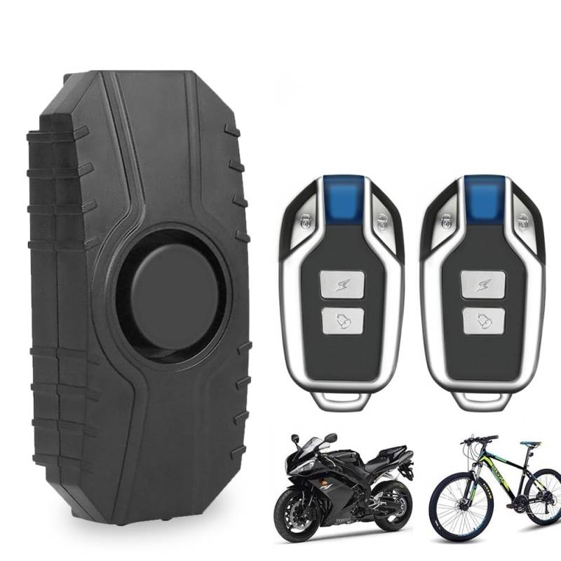 MIOLOE Motorrad Alarmanlage, Anti-Diebstahl Fahrrad Alarm 113dB Laute Vibration Sensing Wireless Anti-Diebstahl Fahrzeug Sicherheits Alarm System mit Fernbedienung für Motorrad, Fahrrad, Roller von Mioloe