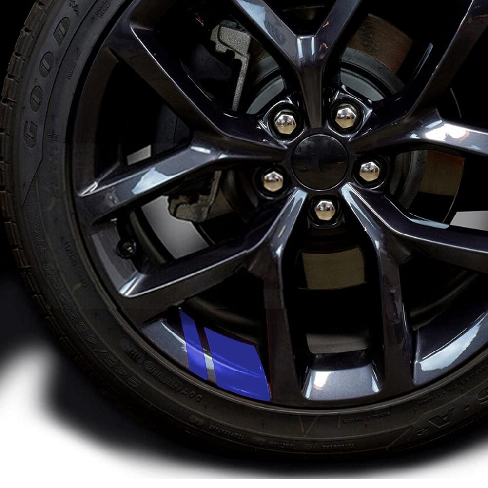 Mioloe 6 Stück Autorad reflektierende Aufkleber Auto Felgen Aufkleber Streifen Racing Felgenaufkleber Auto Dekoration Zubehör für Größe 18"-21" Räder (Blau) von Mioloe