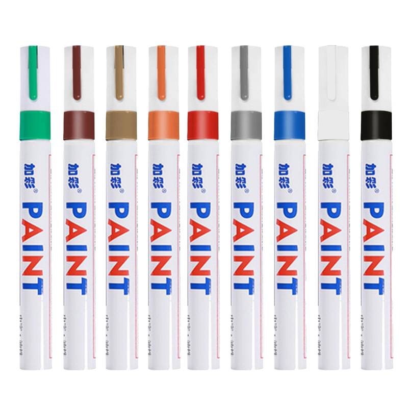 Miosugo Lackstift, Autoreifen Markierungsstift, Farbmarker auf Ölbasis, Wasserfest Markierungsstift, Kratzfester Stift für Felgenbeschriftung, ABS-Kunststoff Markierungspen (9 Farben) von Miosugo