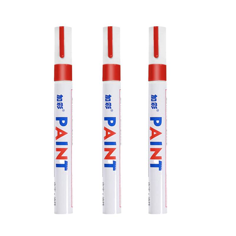 Miosugo Lackstift, Autoreifen Markierungsstift, Farbmarker auf Ölbasis, Wasserfest Markierungsstift, Kratzfester Stift für Felgenbeschriftung, ABS-Kunststoff Markierungspen (Rot*3) von Miosugo