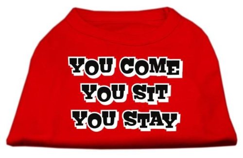 Mirage Pet Products 12 Zoll You Come/Sie sitzen/YOU STAY Bildschirm Print-Shirts für Haustiere, Medium, Rot von Mirage Pet Products