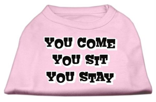 Mirage Pet Products You Come/Sie sitzen/YOU STAY Bildschirm Print-Shirts für Haustiere, X-Small, Light Pink von Mirage Pet Products