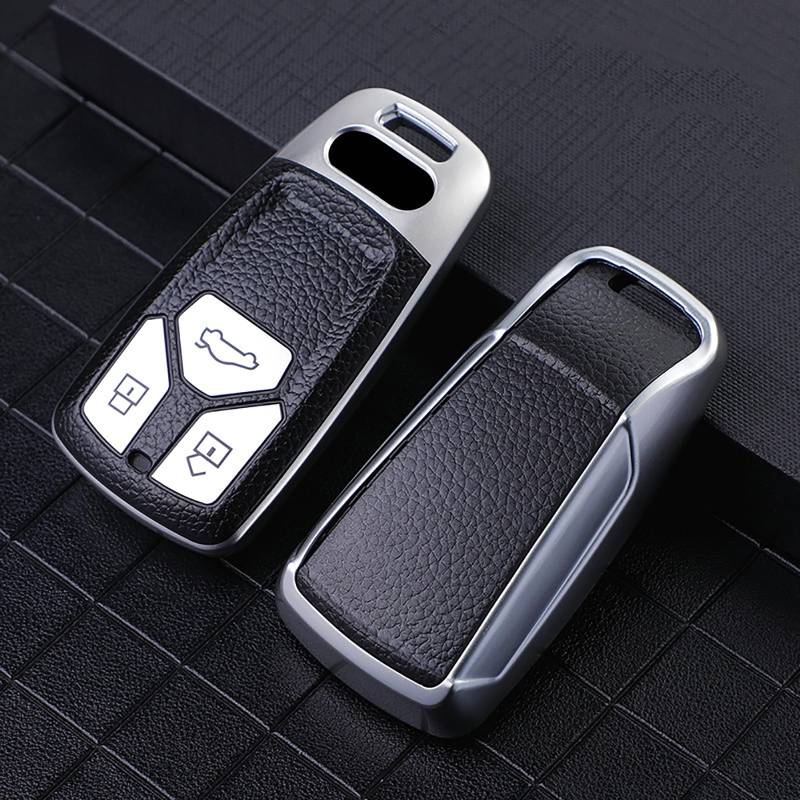 Misuyue Audi Schlüsselhülle für Audi A4 B98 S4 RS4 A5 F5 RS5 A6 A7 A8 D5 Q2 Q5 Q7 SQ5 SQ7 TT TTRS R8, 3 Tasten Audi A4 Autoschlüssel Hülle aus Leder und TPU(Silbrig) von Misuyue