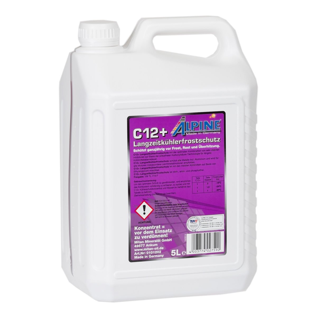ALPINE Langzeitkühlerfrostschutz (EUR 3/L) violett C12+ gemäß G12+ 5 Liter von Mitan