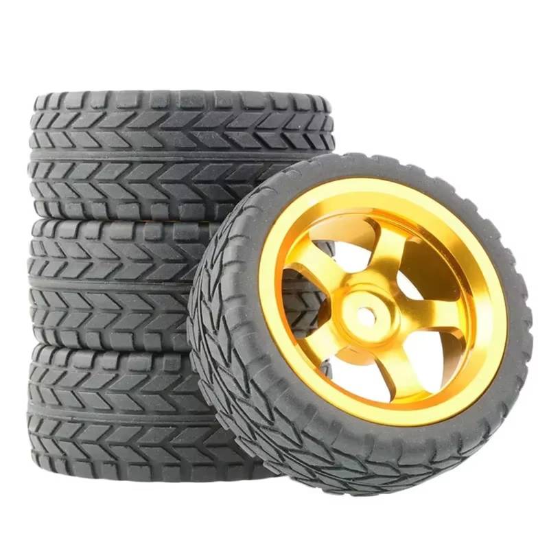 Beadlock Felgen Reifen Kompatibel Mit Wltoys 144001 144010 124007 124016 124019 A959 A959-B 12 Mm Sechskant Für RC-Autoteile 4 Stück 65 Mm Gummireifen Metallfelge(Yellow) von Mkytkv