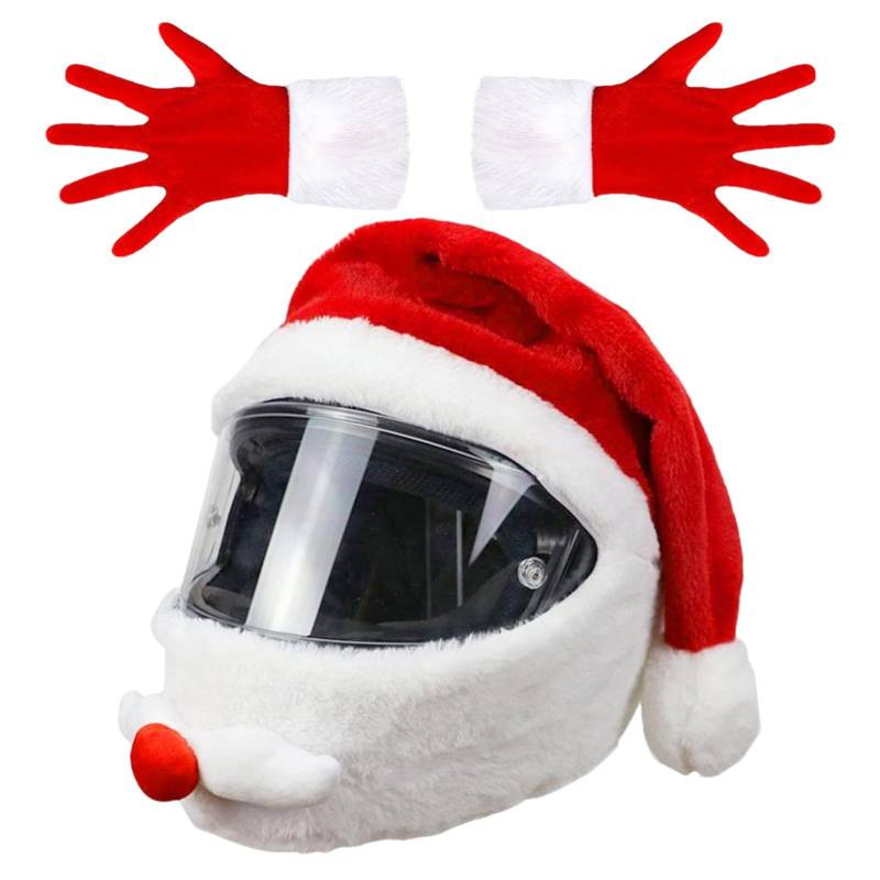 Santa Motorcycle Headgear Plush Hat Funny Motorcycle Headgear Christmas Gloves for Riders Holiday Motorcycle Accessories Santa Hat Decoration Christmas Motorcycle Gear Festive Motorcycle von Mlllokfki